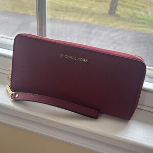 Michael Kors Maroon Wristlet with Gold Accents
